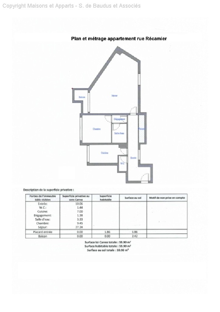 Location , PARIS 7EME ARRONDISSEMENT, 60 m², 2 pièces